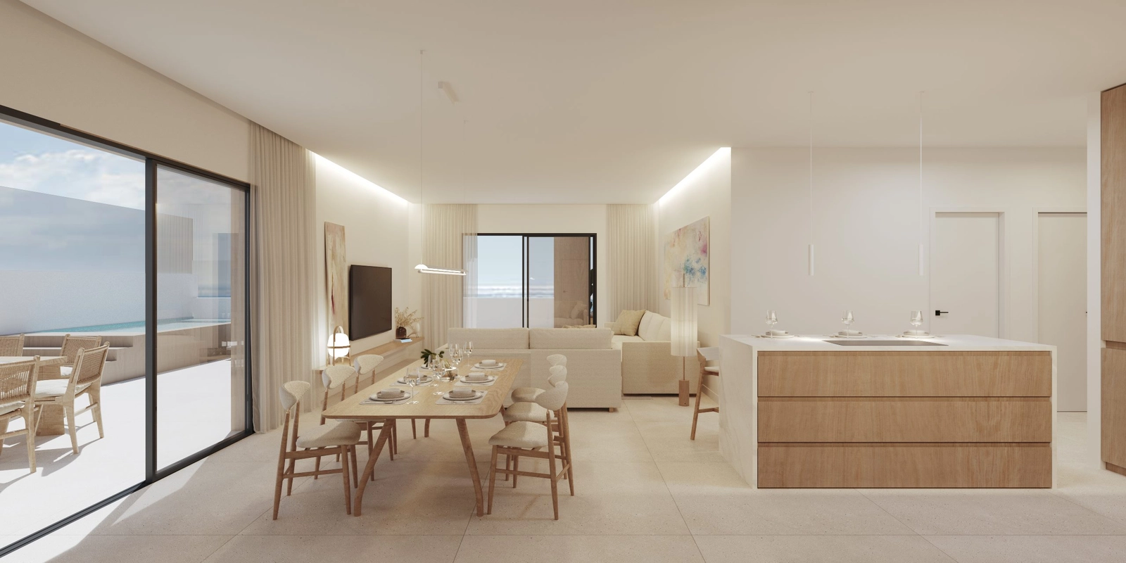 Open-plan living areas create a sense of space and modern elegance.