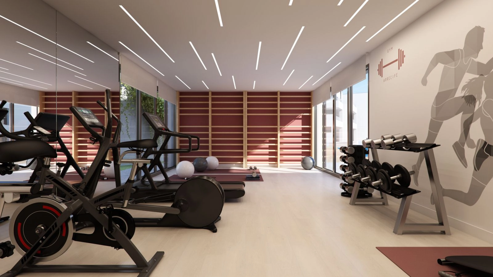 Stay active and healthy in the fully equipped private gymnasium for residents.