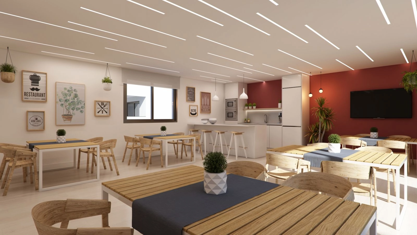 A versatile co-working and gourmet lounge where residents can work, meet, or relax in comfort.