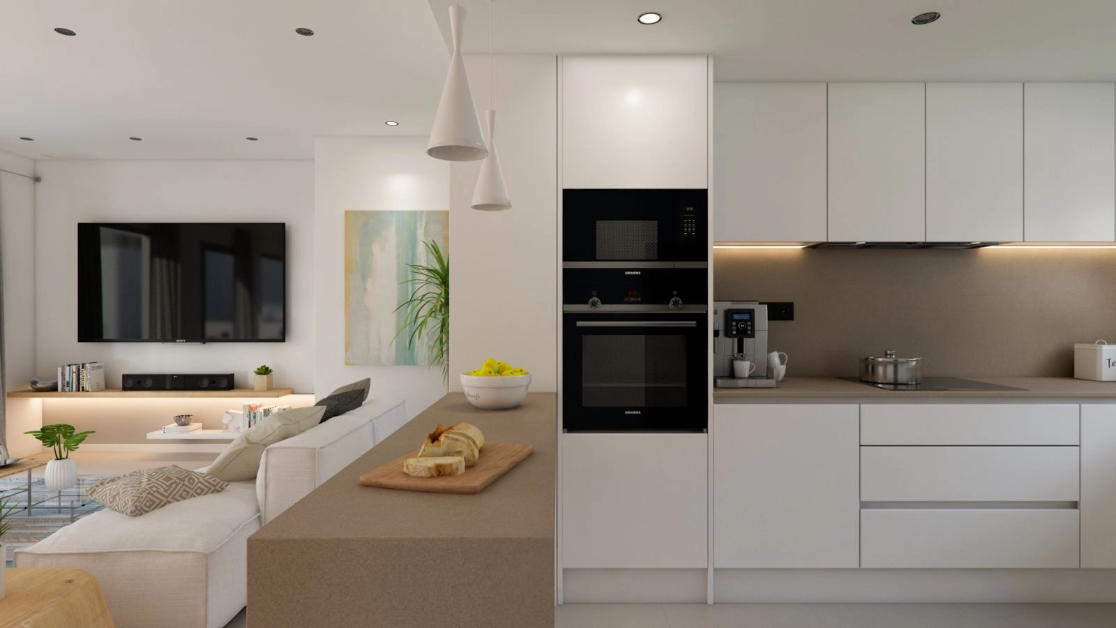 A sleek, modern kitchen fully equipped with high-quality appliances for a superior culinary experience.