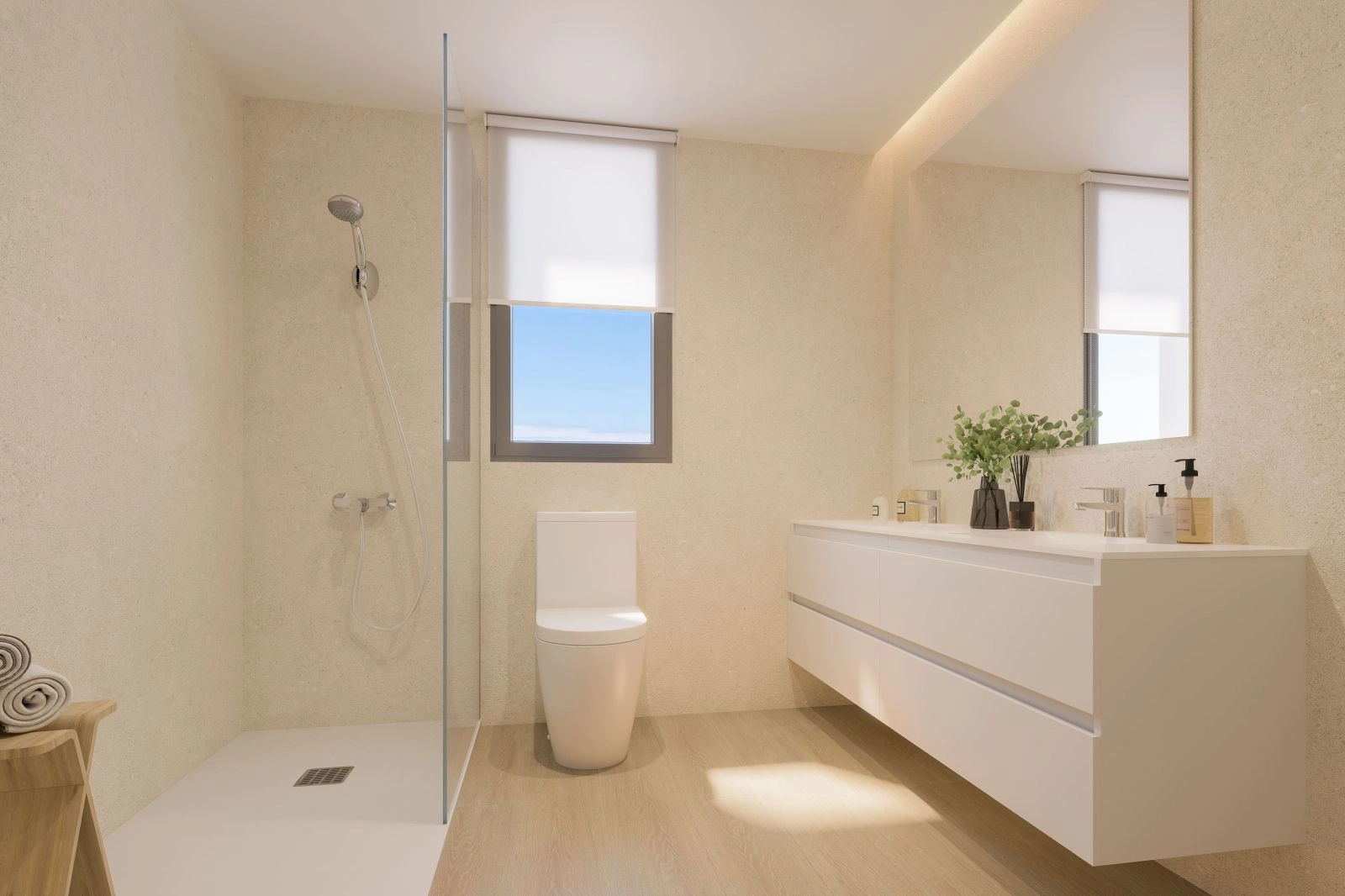Contemporary bathrooms are designed with clean lines and high-quality materials for a spa-like experience.
