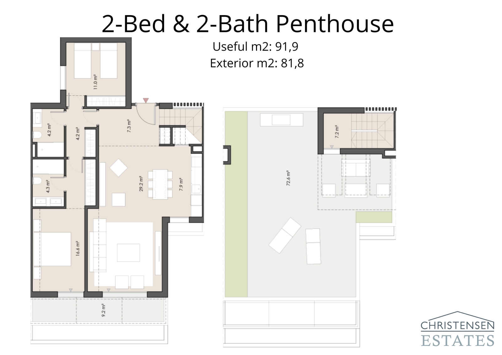 Discover the two-bedroom penthouse, with a generous rooftop terrace offering privacy and exceptional views, perfect for entertaining.