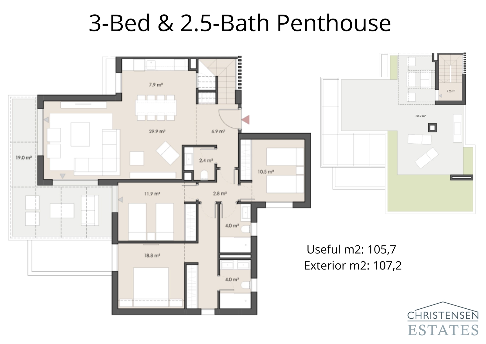 The three-bedroom penthouse provides a superior living experience with its vast rooftop solarium and panoramic coastal views.
