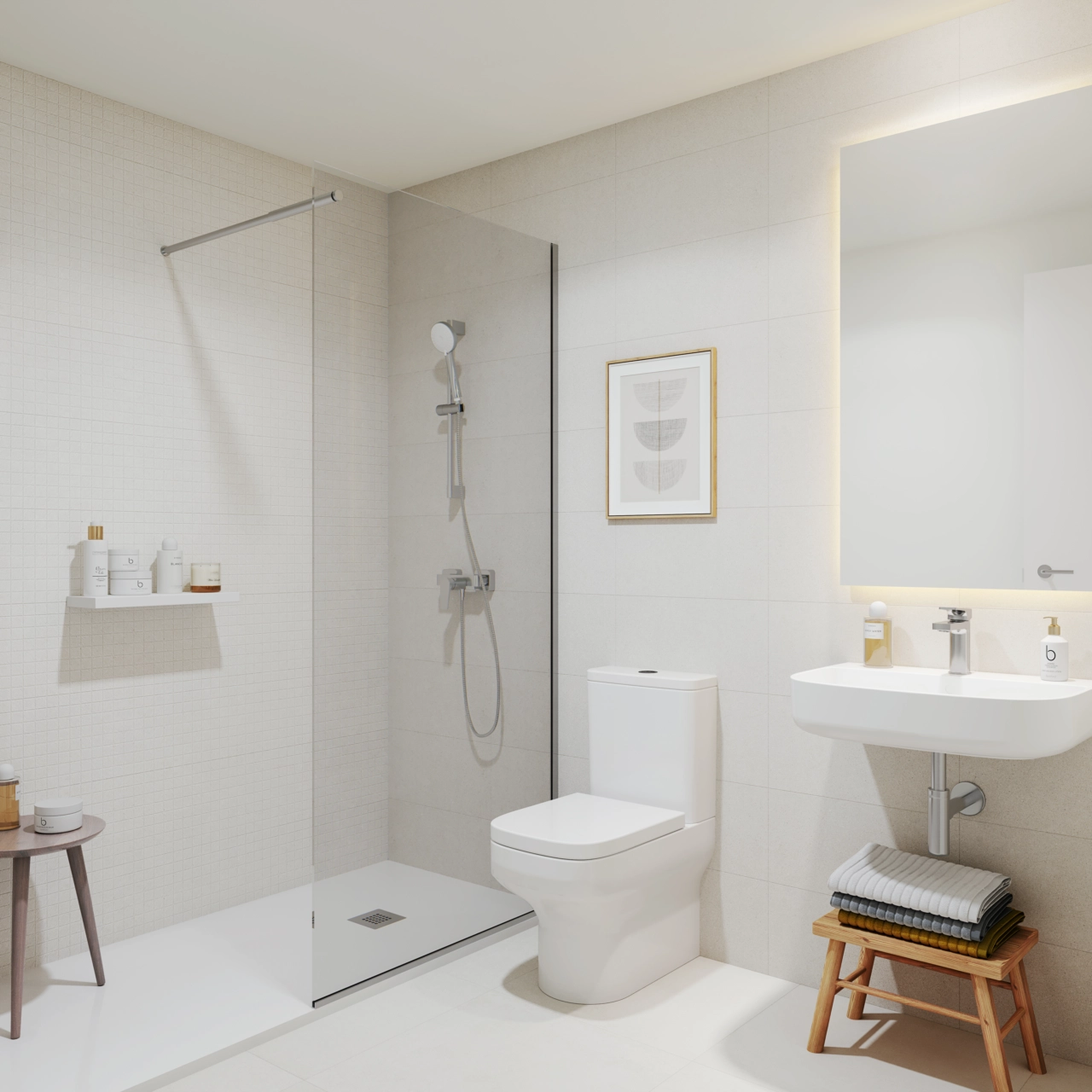 Elegant bathrooms feature contemporary design and high-quality finishes, providing a spa-like experience at home.