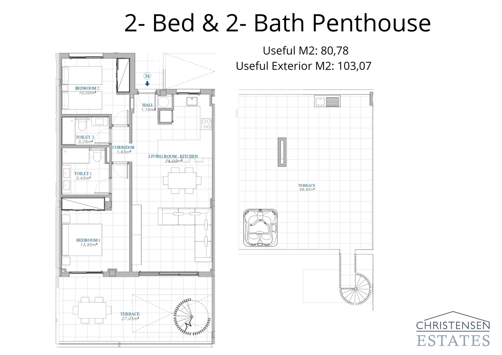 A thoughtfully designed two-bedroom penthouse featuring an expansive rooftop solarium, perfect for an exclusive outdoor lifestyle.