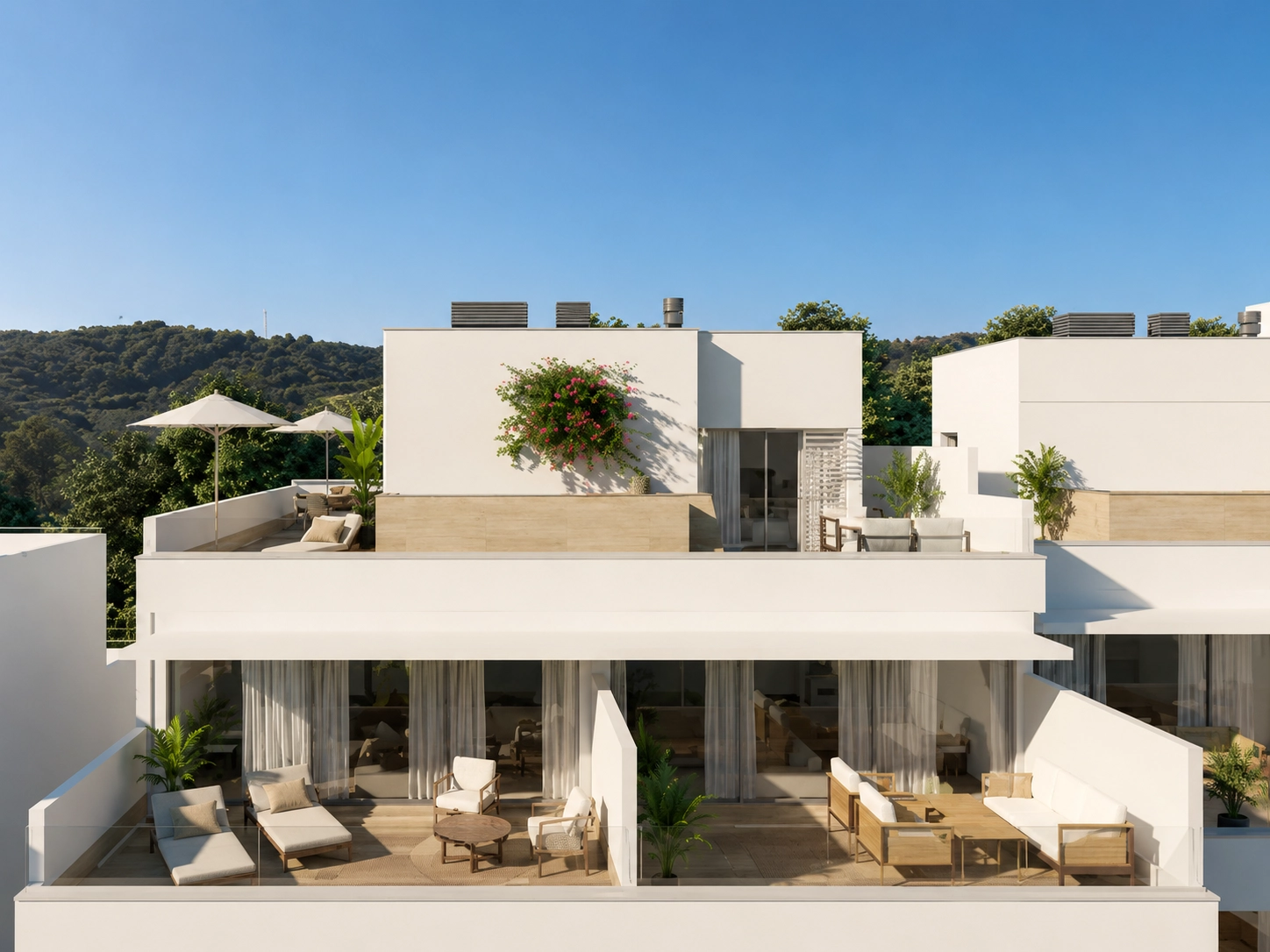 Expansive private terraces provide a seamless connection between indoor and outdoor living, perfect for enjoying the pleasant climate.