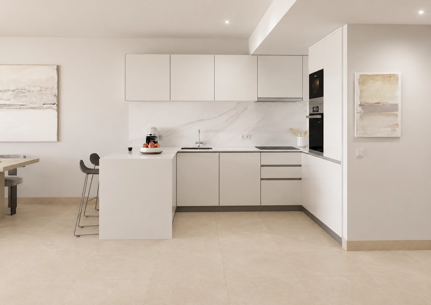 A modern, fully equipped kitchen with high-quality appliances and finishes, designed for both functionality and style.