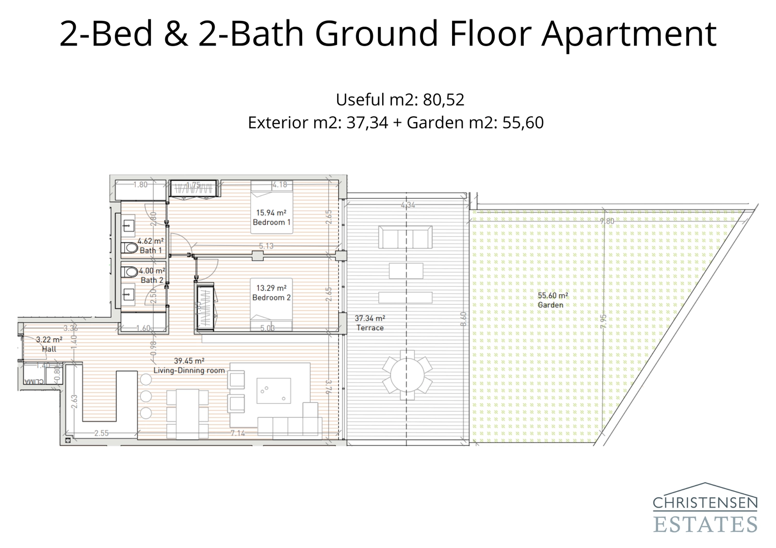 This two-bedroom ground floor home features a smart layout that flows onto a generous terrace and private garden, perfect for families and outdoor entertaining.