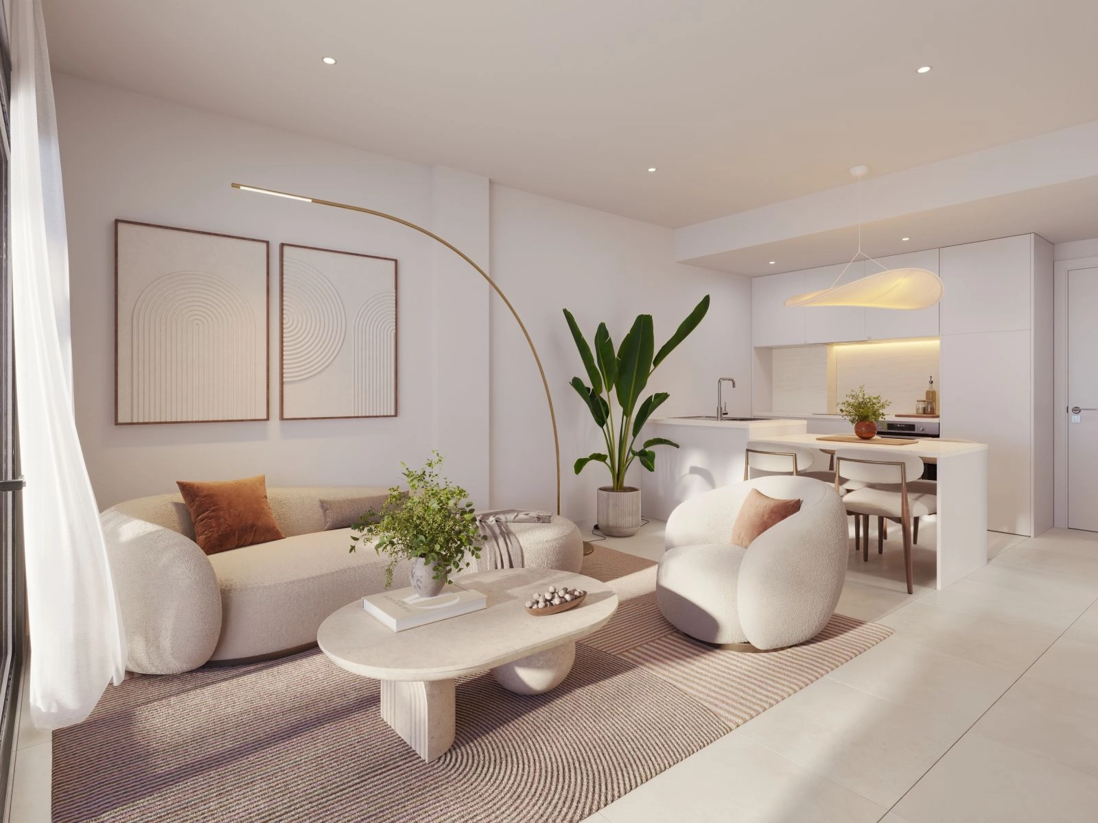 Bright, open-plan living areas are designed to seamlessly connect with the outdoor terraces.