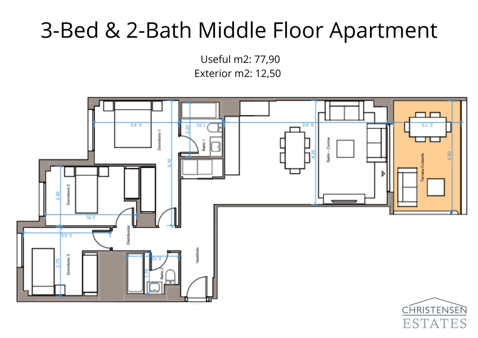 This three-bedroom floor plan showcases smart use of space and a comfortable, modern design.