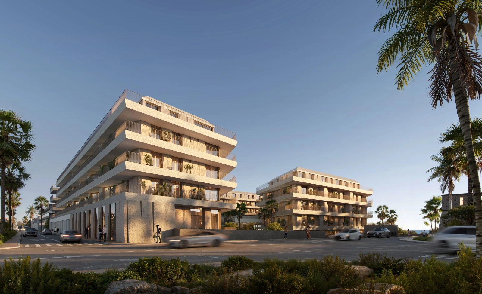 Enjoy the sea breeze from your private balcony overlooking the beautifully landscaped central plaza.