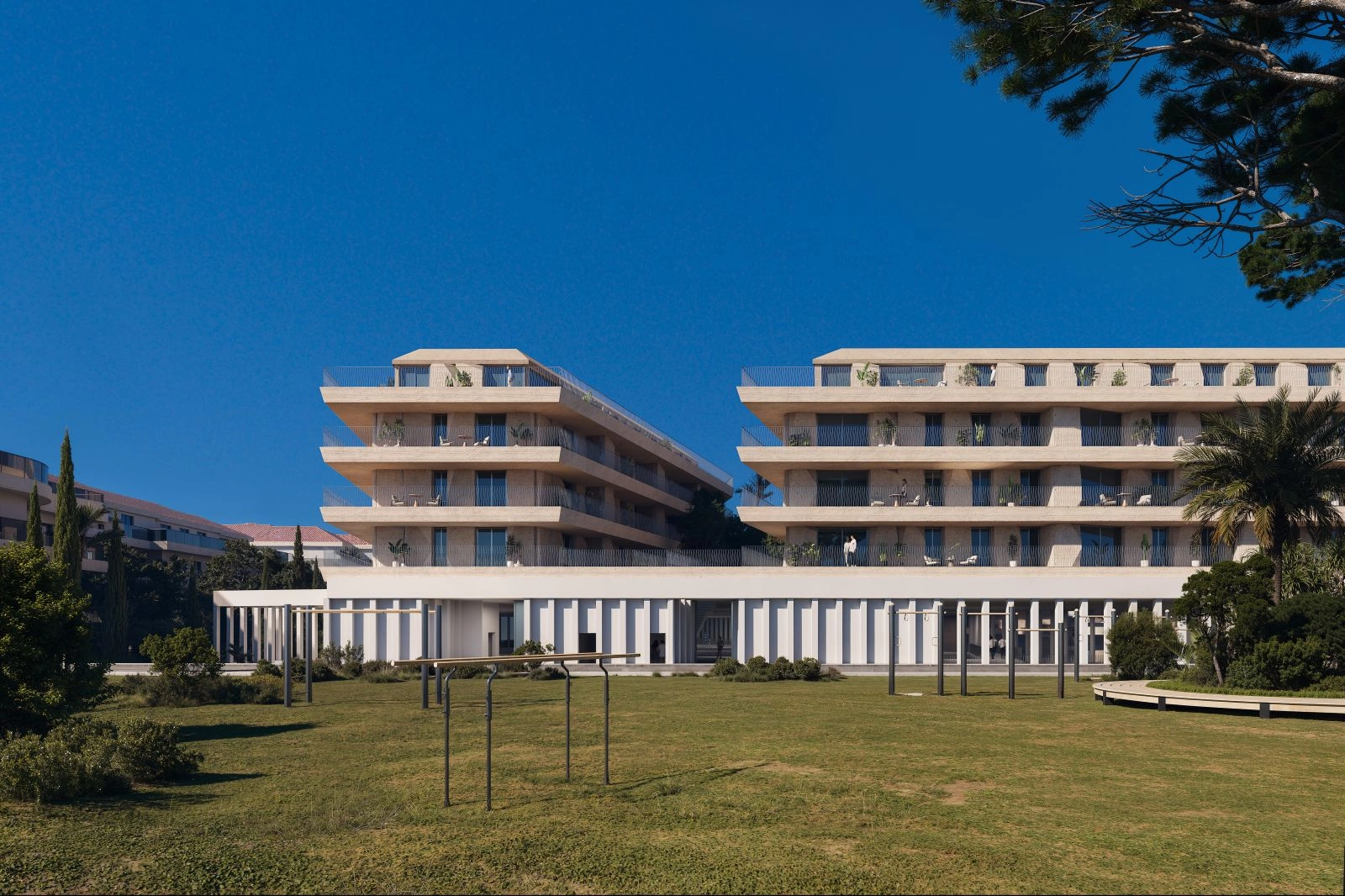 Thoughtfully designed gardens and green spaces create a serene and private environment for residents.