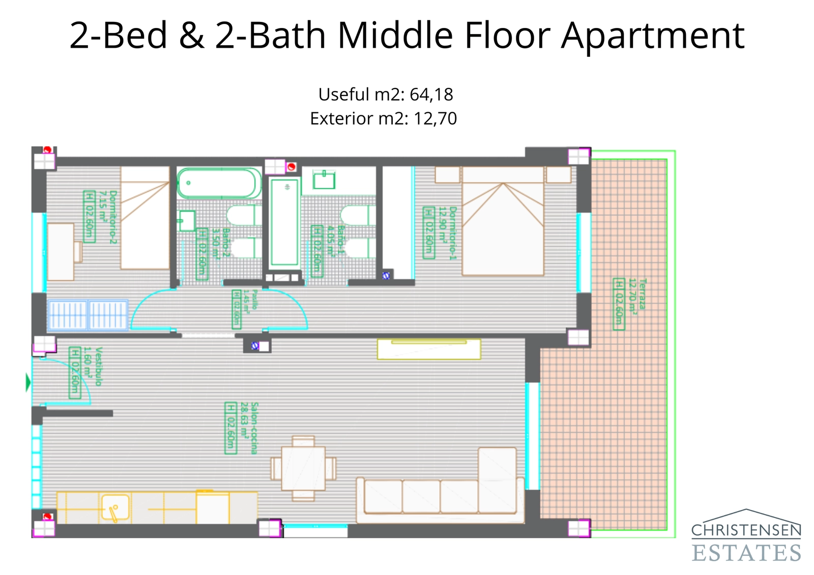 The middle-floor apartment plan offers a generous terrace, ideal for enjoying the pleasant climate of the Costa del Sol.