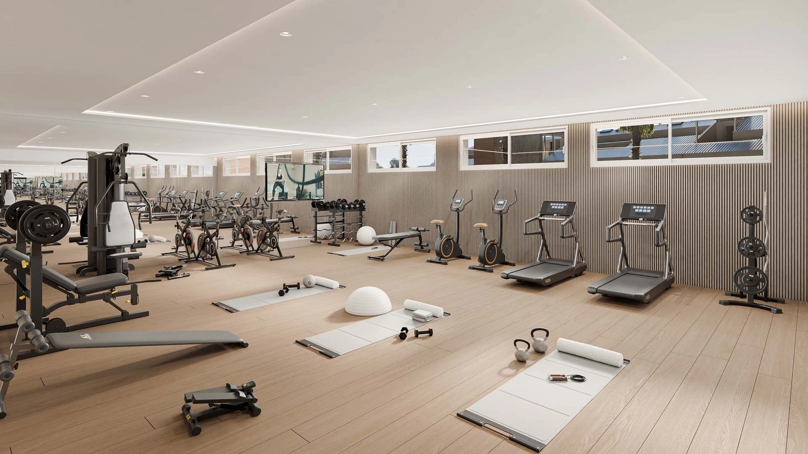 A fully equipped, state-of-the-art gymnasium for residents' fitness and well-being.