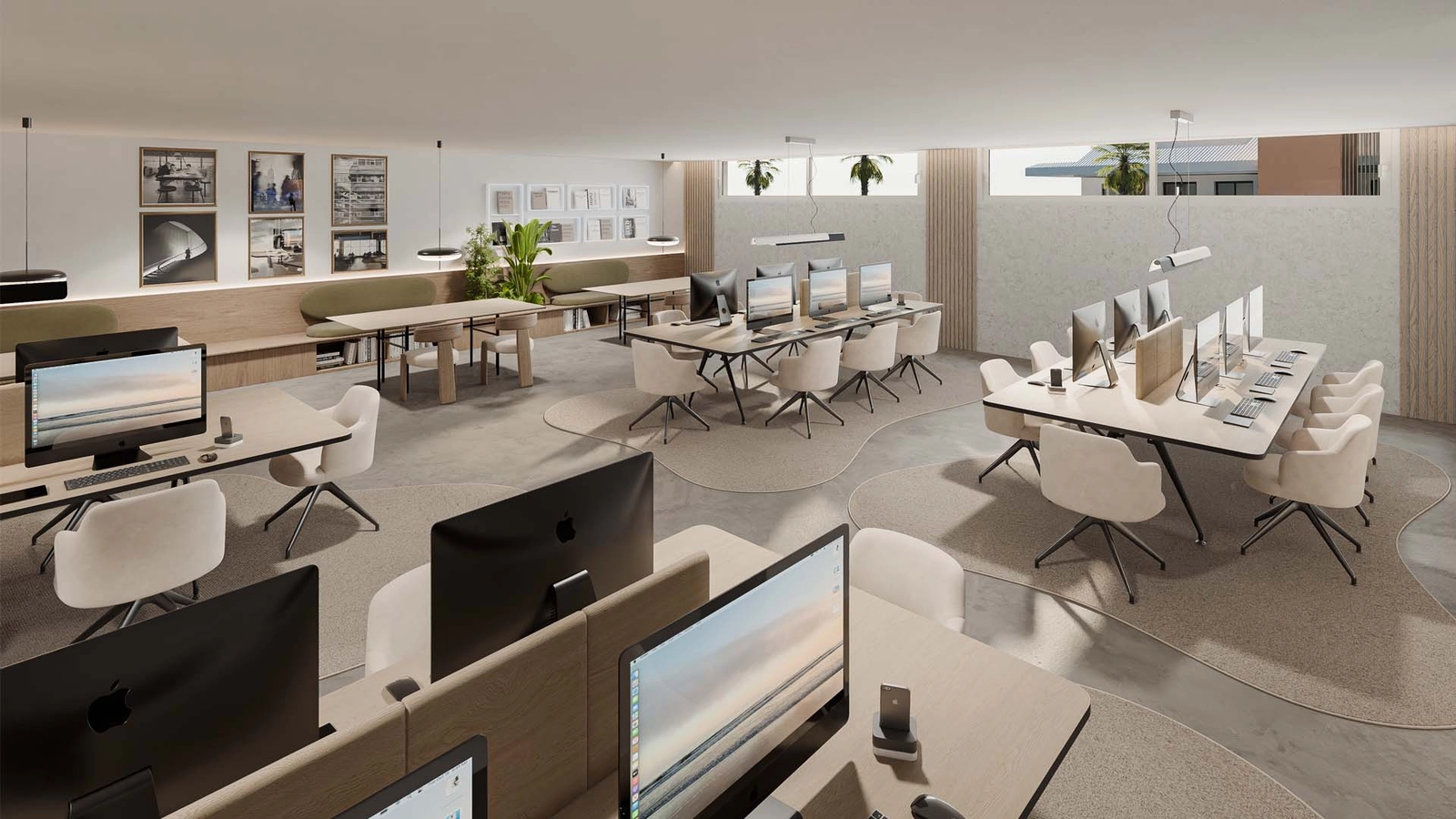 A modern and inspiring co-working space for residents who work from home.