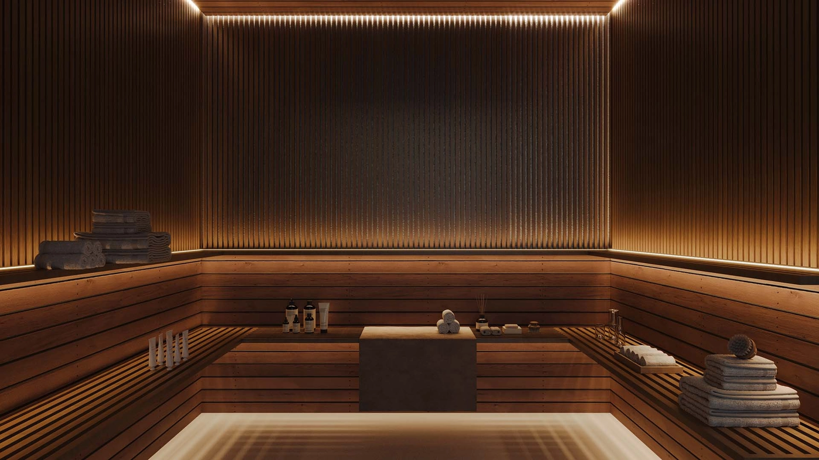Unwind and rejuvenate in the exclusive residents' sauna and wellness area.
