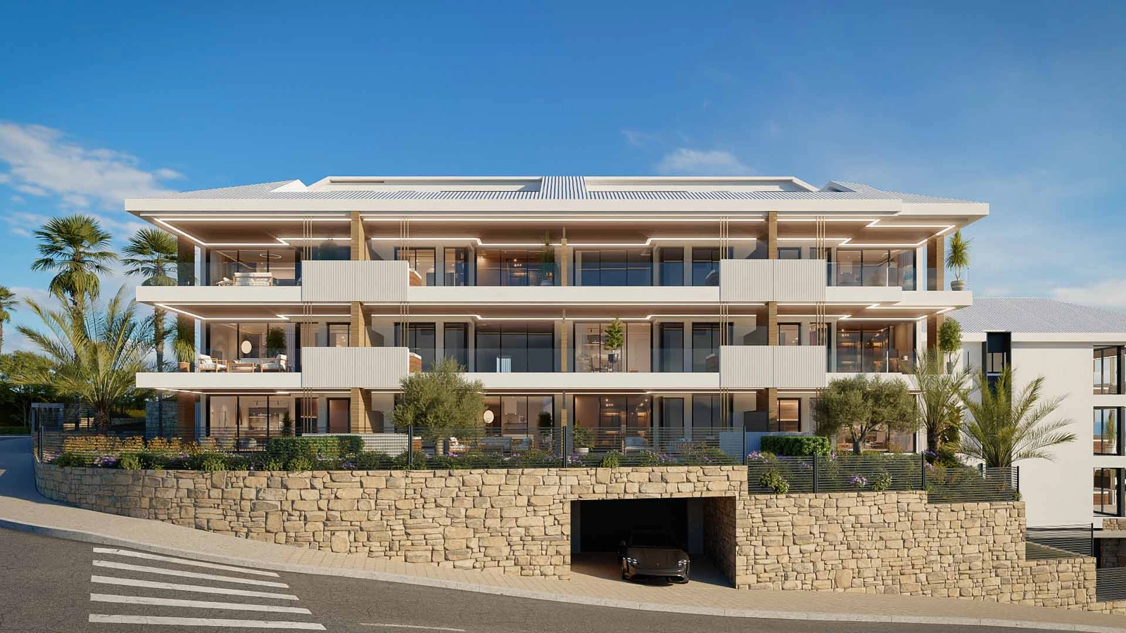 The development's contemporary architecture blends beautifully with the natural surroundings.