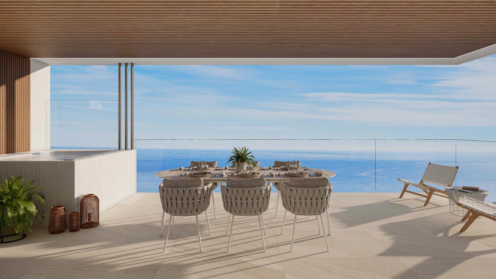 An ideal space for outdoor dining, where you can enjoy beautiful sea views.