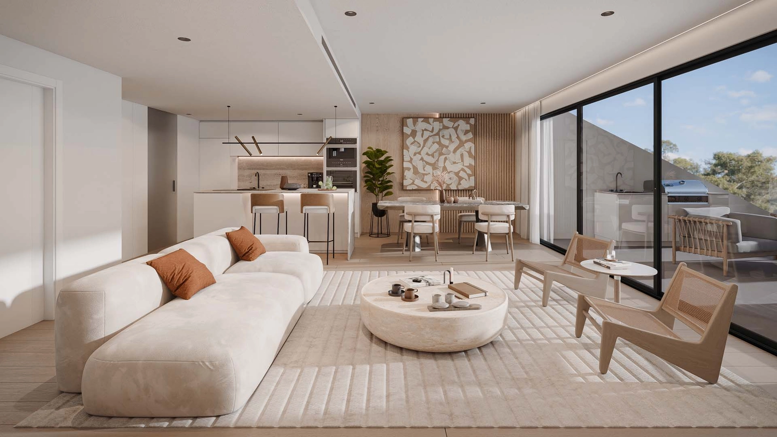 A stylish open-plan living and dining area, perfect for modern living.