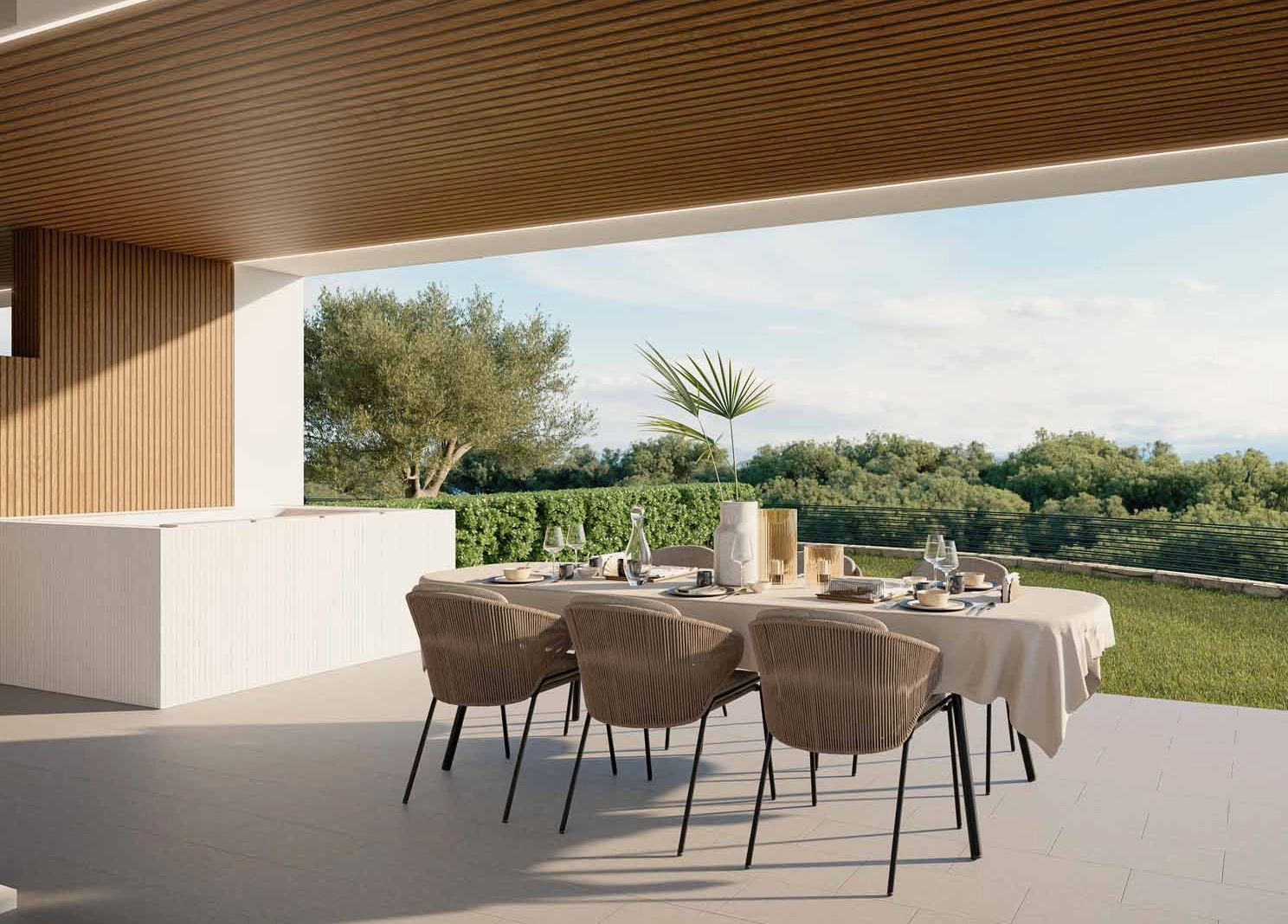 Ground-floor homes feature generous terraces that open onto private garden areas.