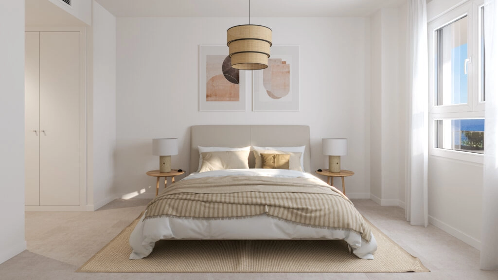 The serene master bedroom offers a peaceful retreat with abundant natural light.
