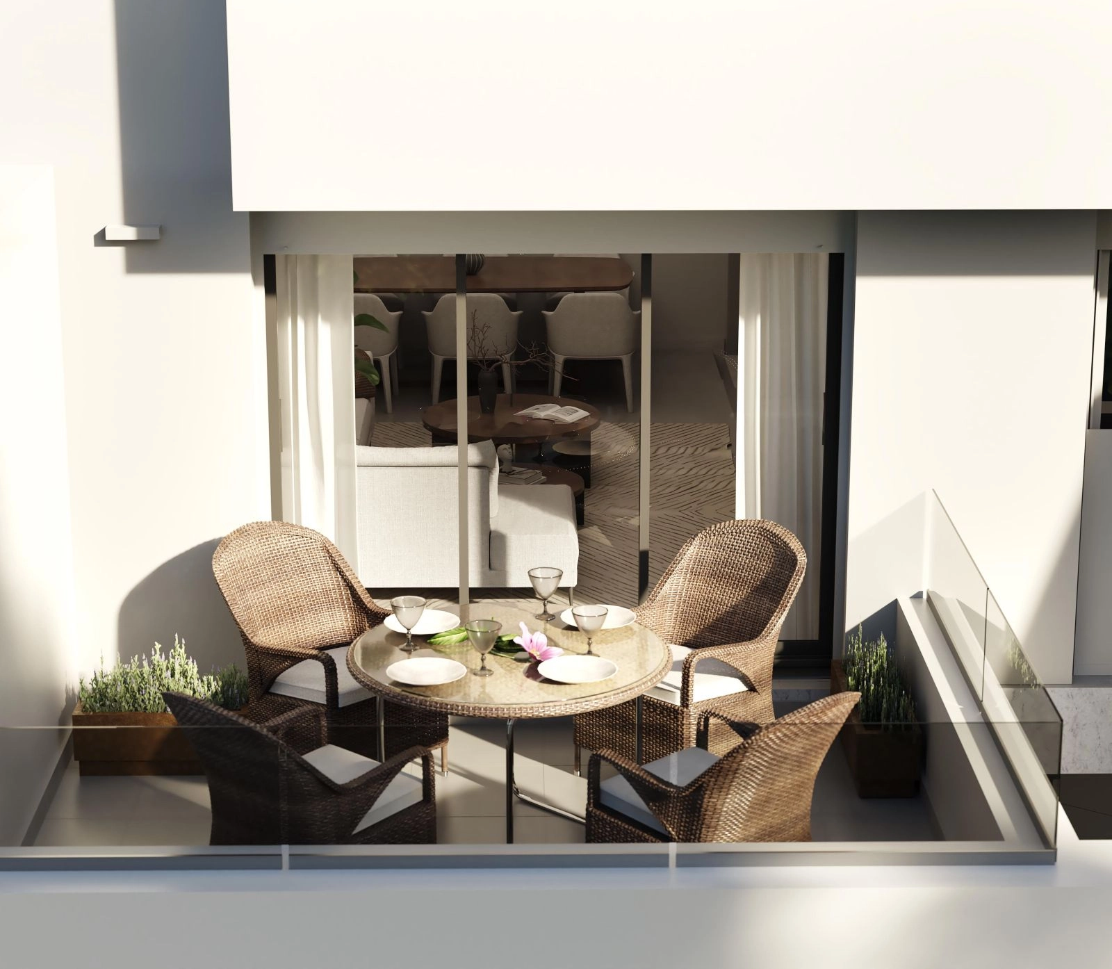 A sunny balcony perfect for enjoying your morning coffee or dining with a view.