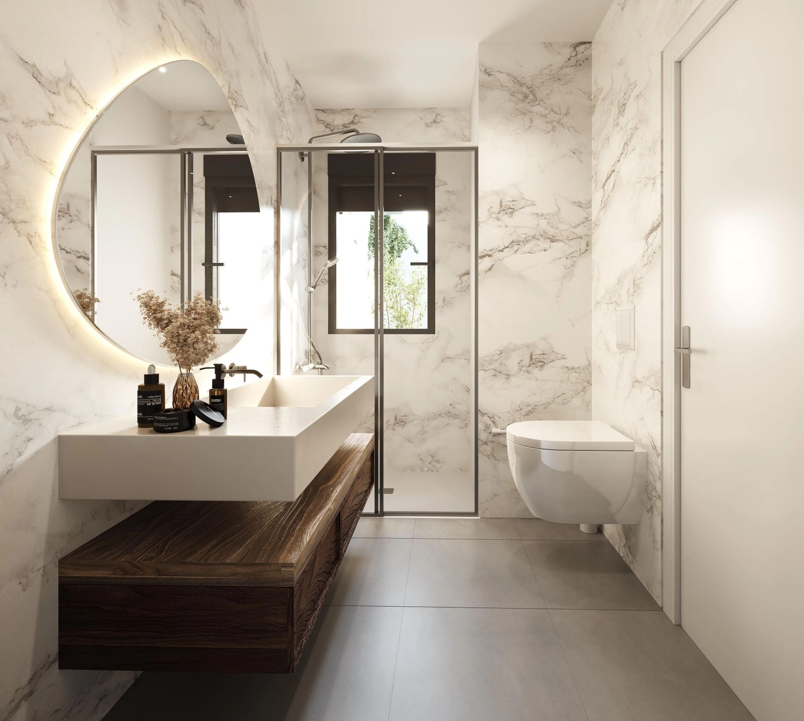 A stylish and modern bathroom featuring high-quality materials and finishes.