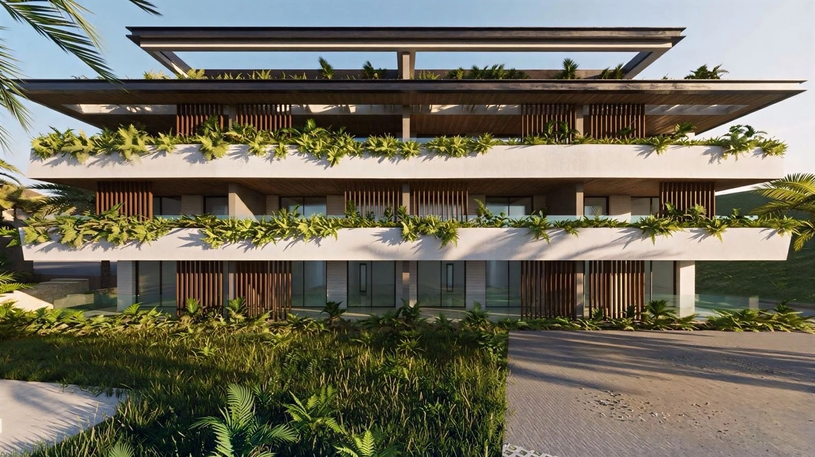 The building's architecture blends natural materials with contemporary design.