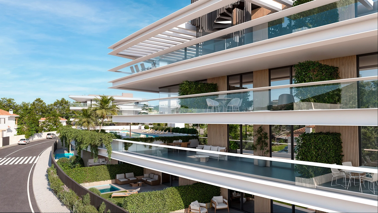 Generous private terraces provide a perfect setting for outdoor dining and lounging.
