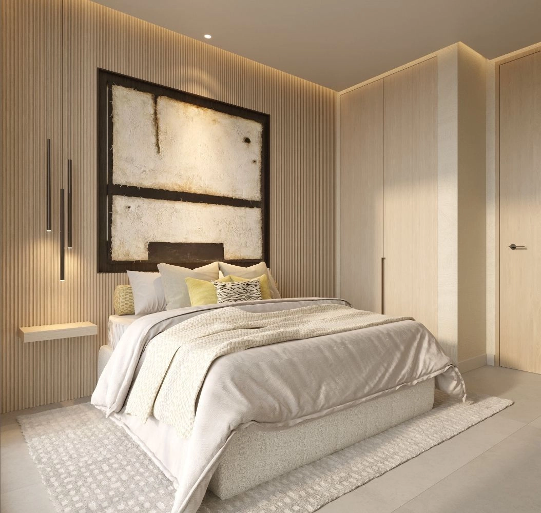 This spacious and stylish bedroom features ample wardrobe space and a contemporary design for ultimate comfort.