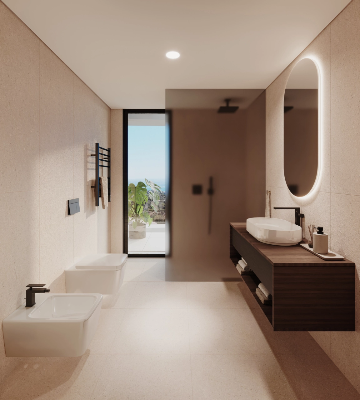 The main bathroom offers a spa-like experience with premium fixtures and a clean, contemporary aesthetic.