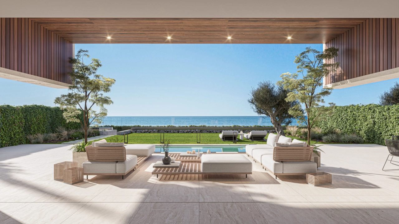 The private terrace of a villa, a perfect sanctuary for relaxation and enjoying the Costa del Sol scenery.