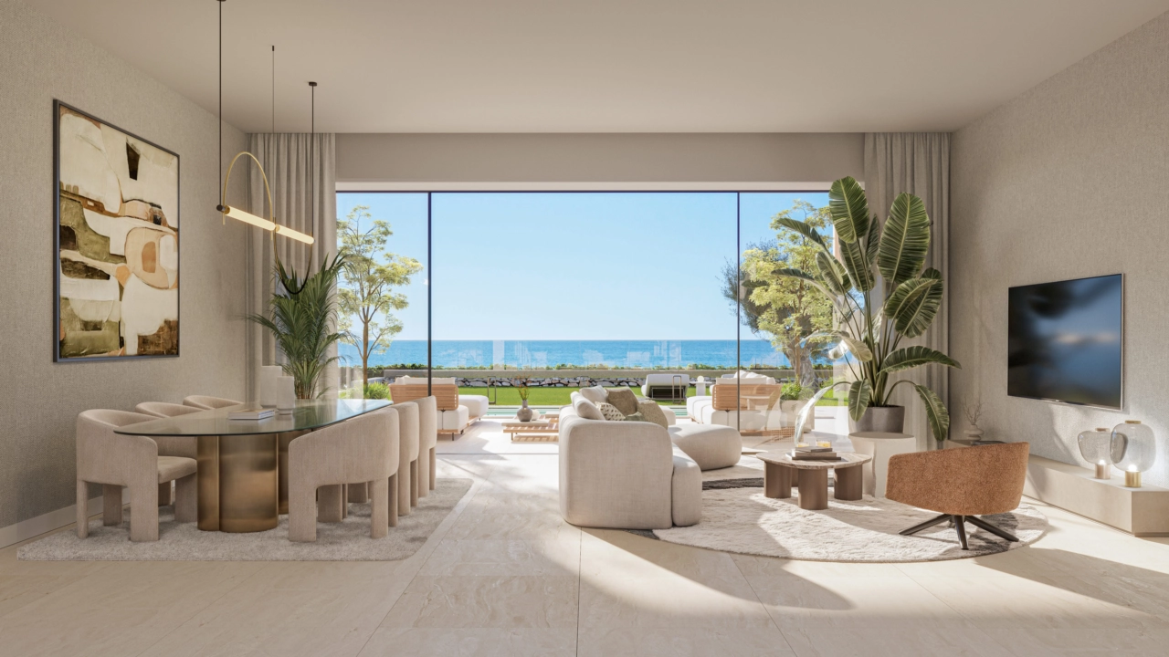 Light-filled living spaces are designed to merge seamlessly with the stunning sea views outside.