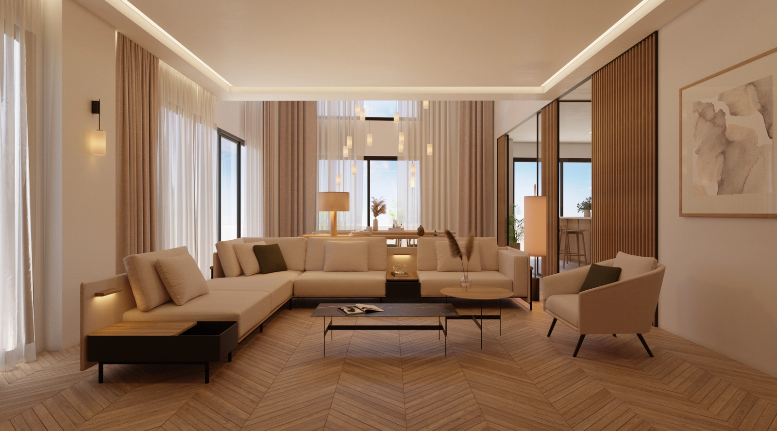 A refined living and dining area, perfect for entertaining guests.