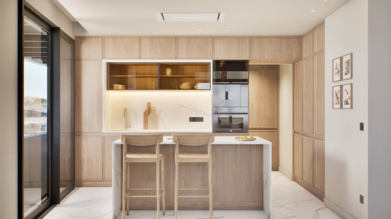 A modern kitchen with high-quality finishes and an open-concept design.