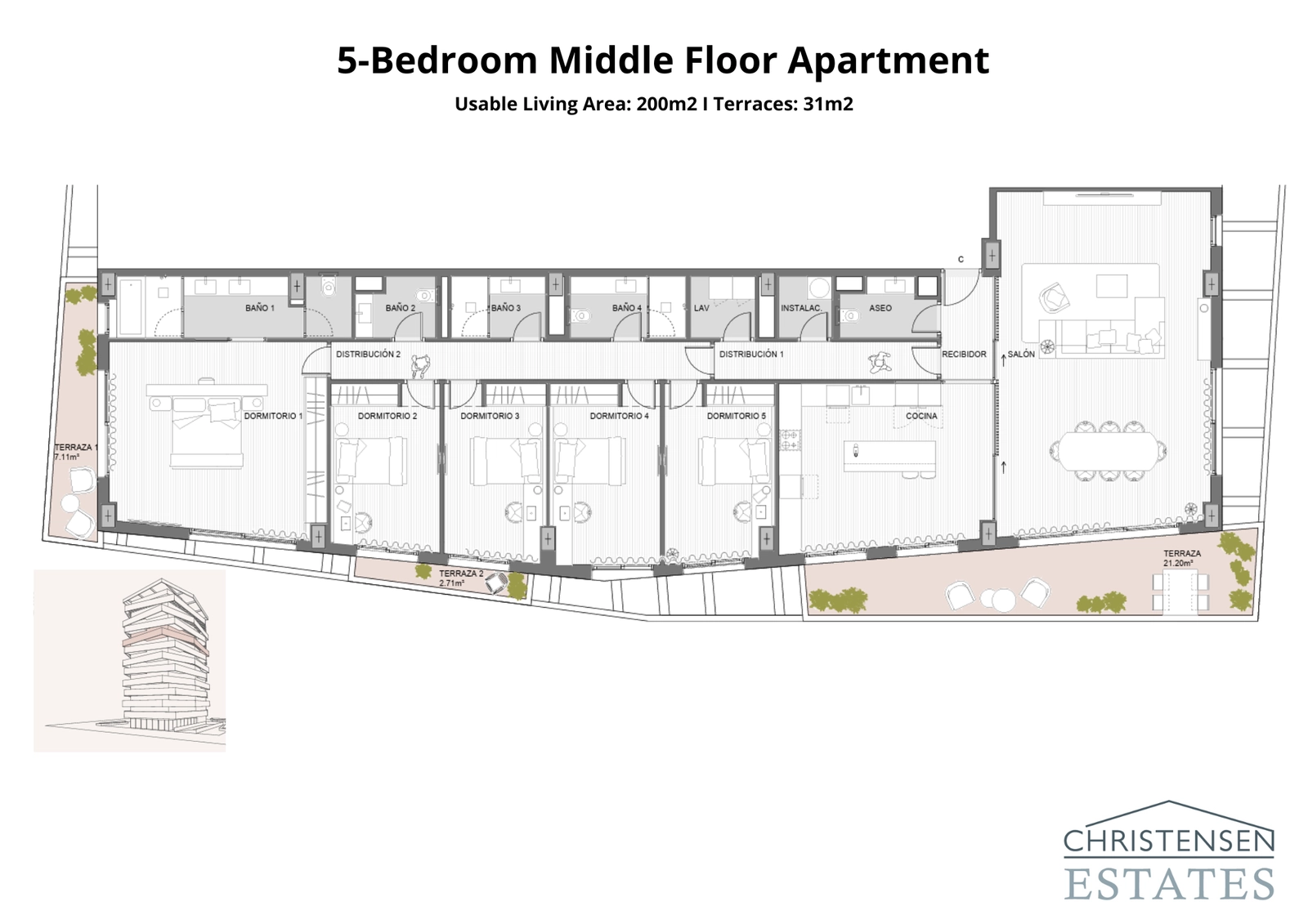 This large five-bedroom residence offers extensive space and a thoughtful layout for ultimate comfort and privacy.