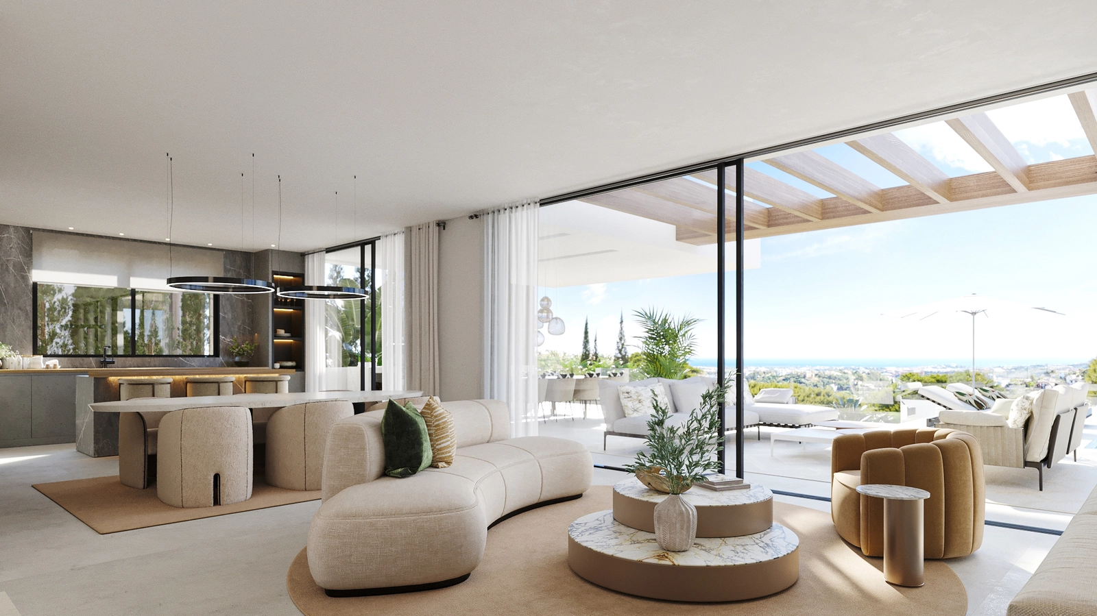 Sunlit, open-plan living spaces designed for comfort and elegance, connecting seamlessly with the outdoors.