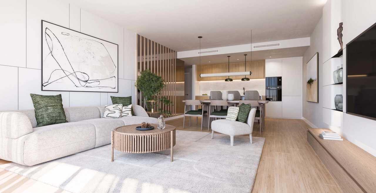 Contemporary interiors featuring high-quality materials and a sophisticated, neutral color palette.