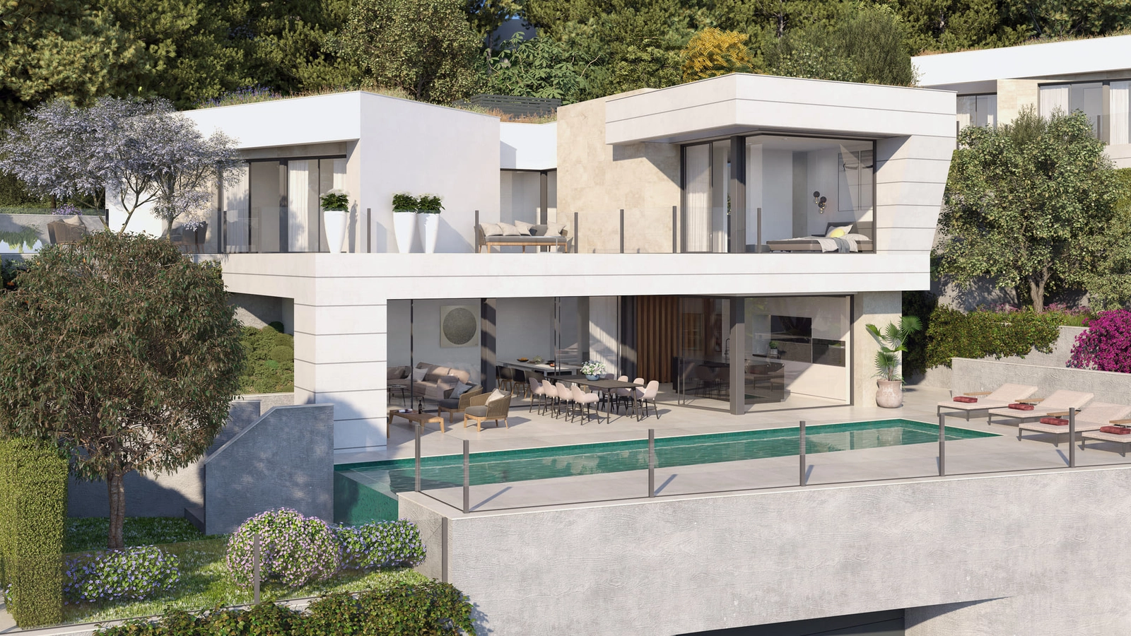 Modern architecture designed to blend with the natural surroundings of Málaga.