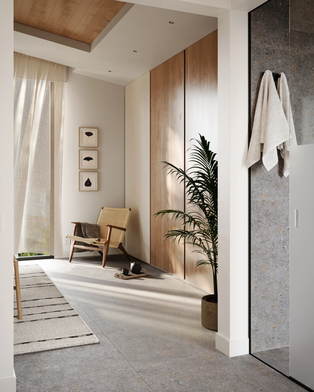 Warm, natural wood and high-quality materials are used throughout the interiors, creating a sense of calm and luxury.