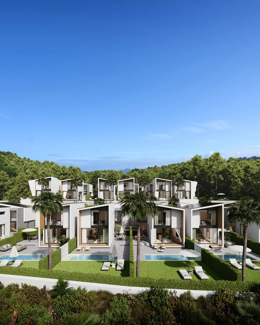 The development integrates beautifully with its natural surroundings, offering privacy and tranquility.