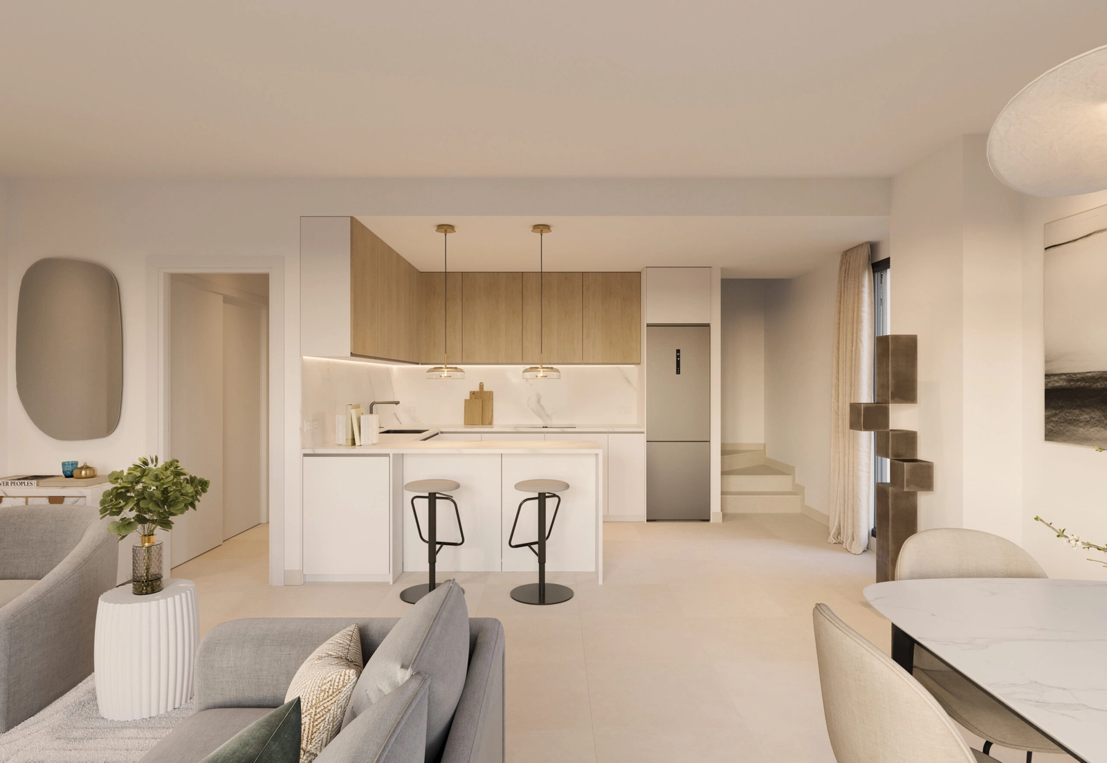 A modern, fully equipped kitchen that is both functional and beautifully designed.