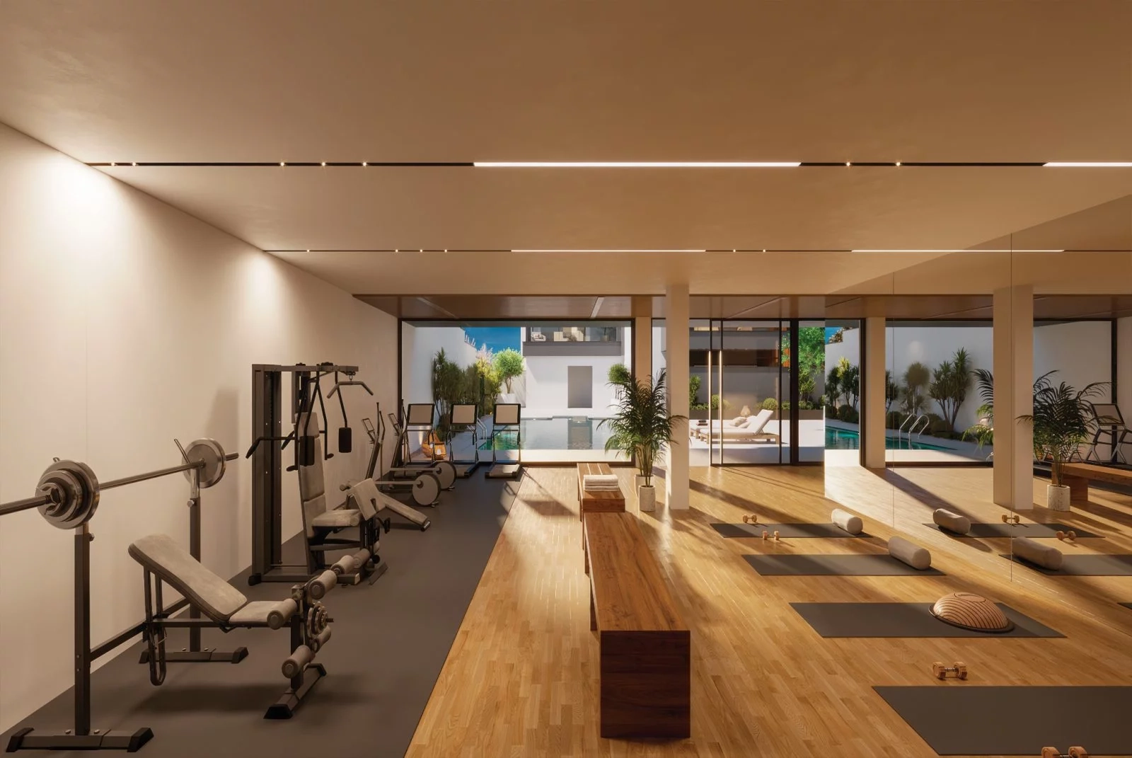 Stay active in the fully equipped, state-of-the-art residents' gym.