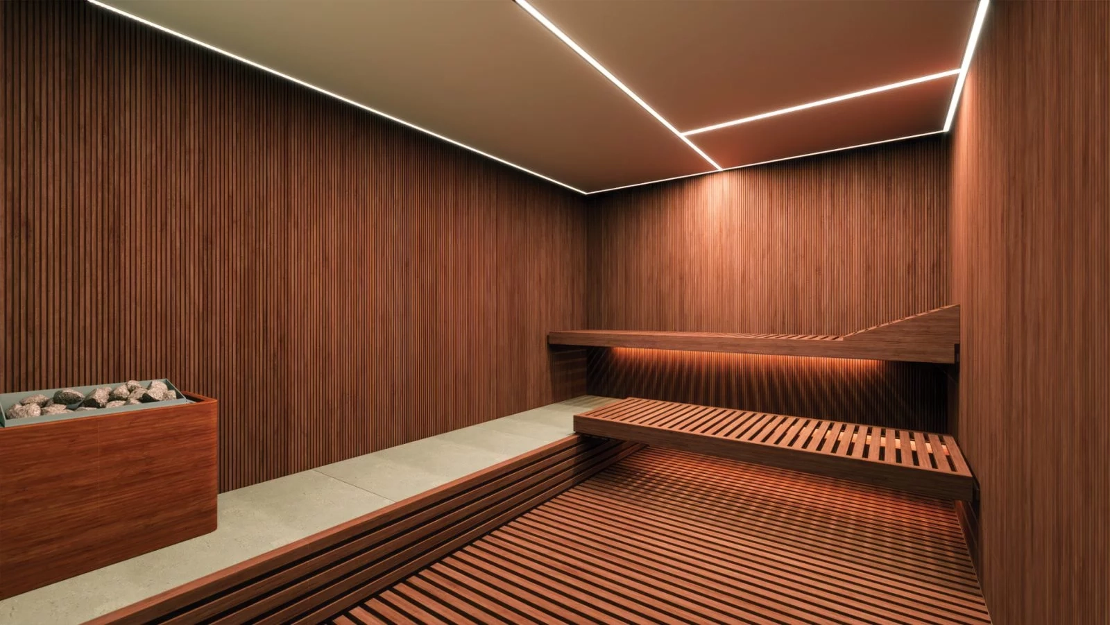 Relax and rejuvenate in the private residents' sauna after a workout.