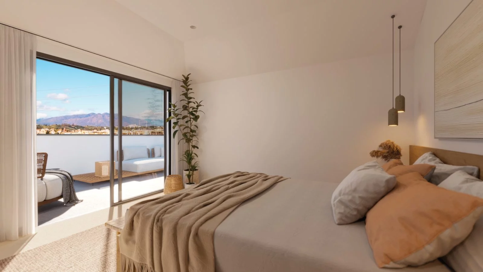 Elegant master bedrooms offering direct access to a private terrace and beautiful views.