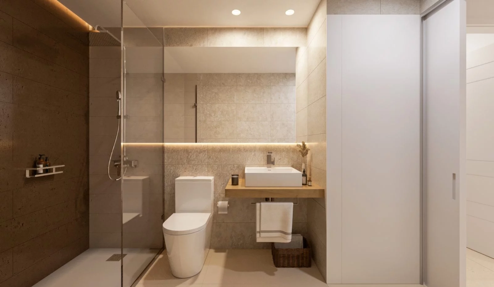 Contemporary bathrooms featuring high-quality fixtures and sophisticated finishes.