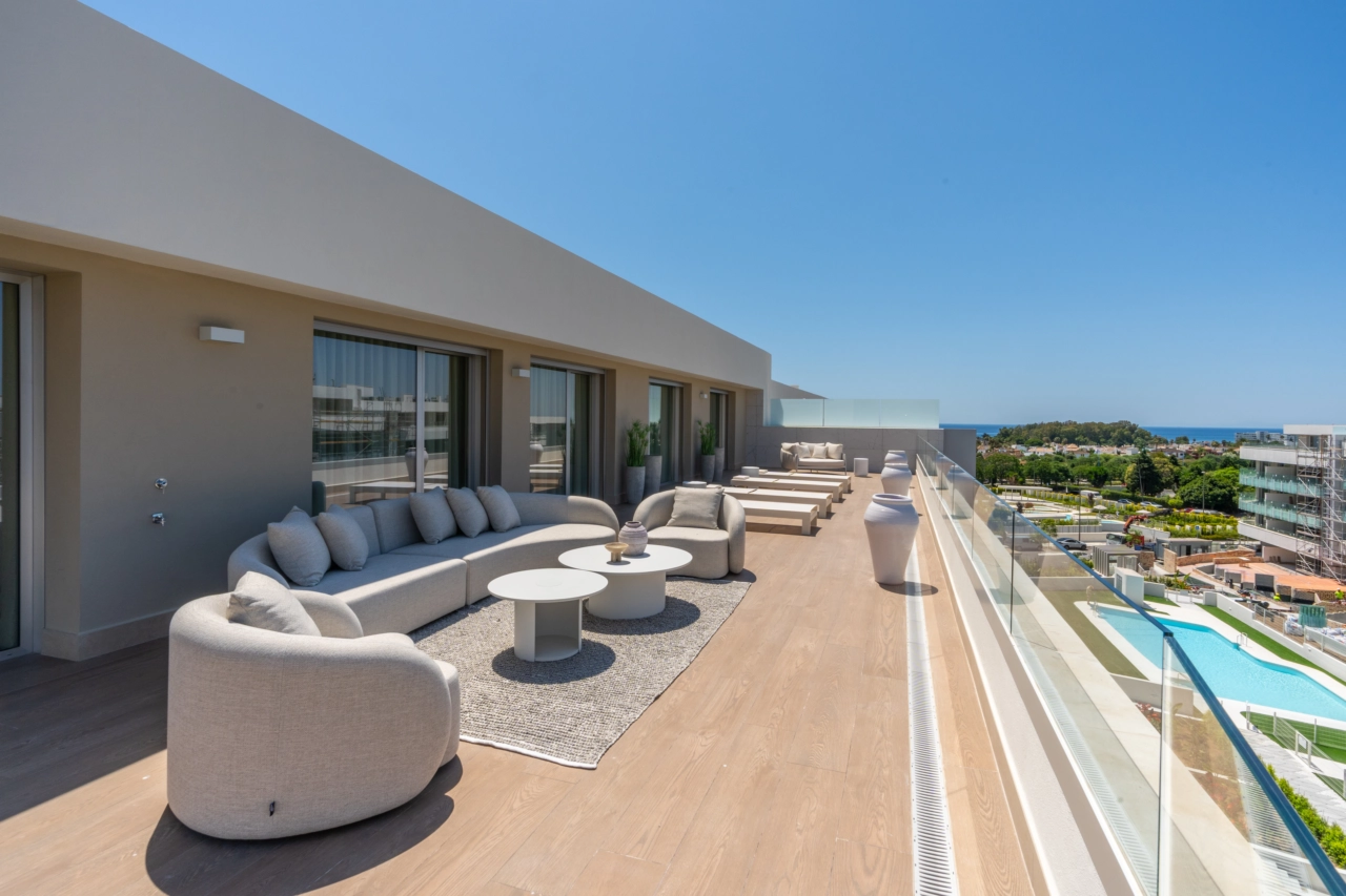 Expansive terraces are designed for seamless indoor-outdoor living, perfect for enjoying the Mediterranean climate.