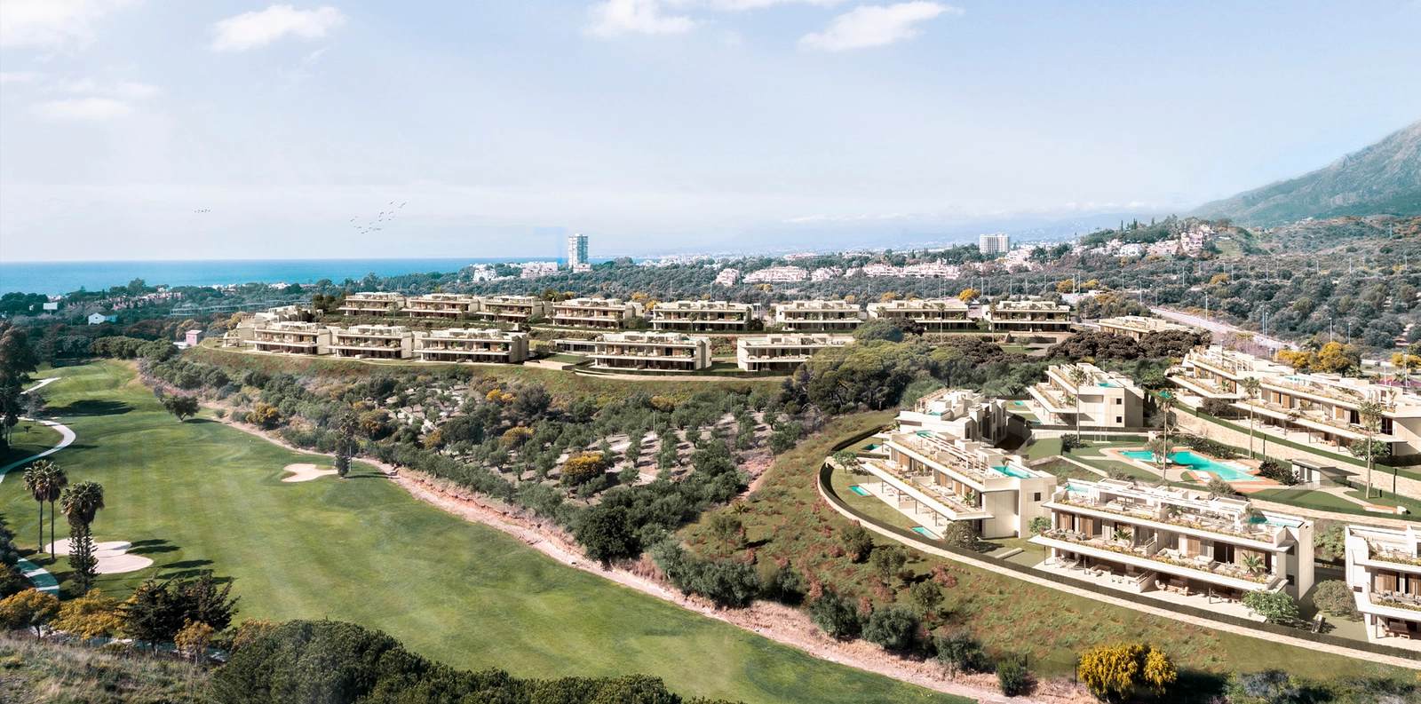 Enjoy spectacular views of the Santa Clara golf course and the Mediterranean Sea from your private terrace.