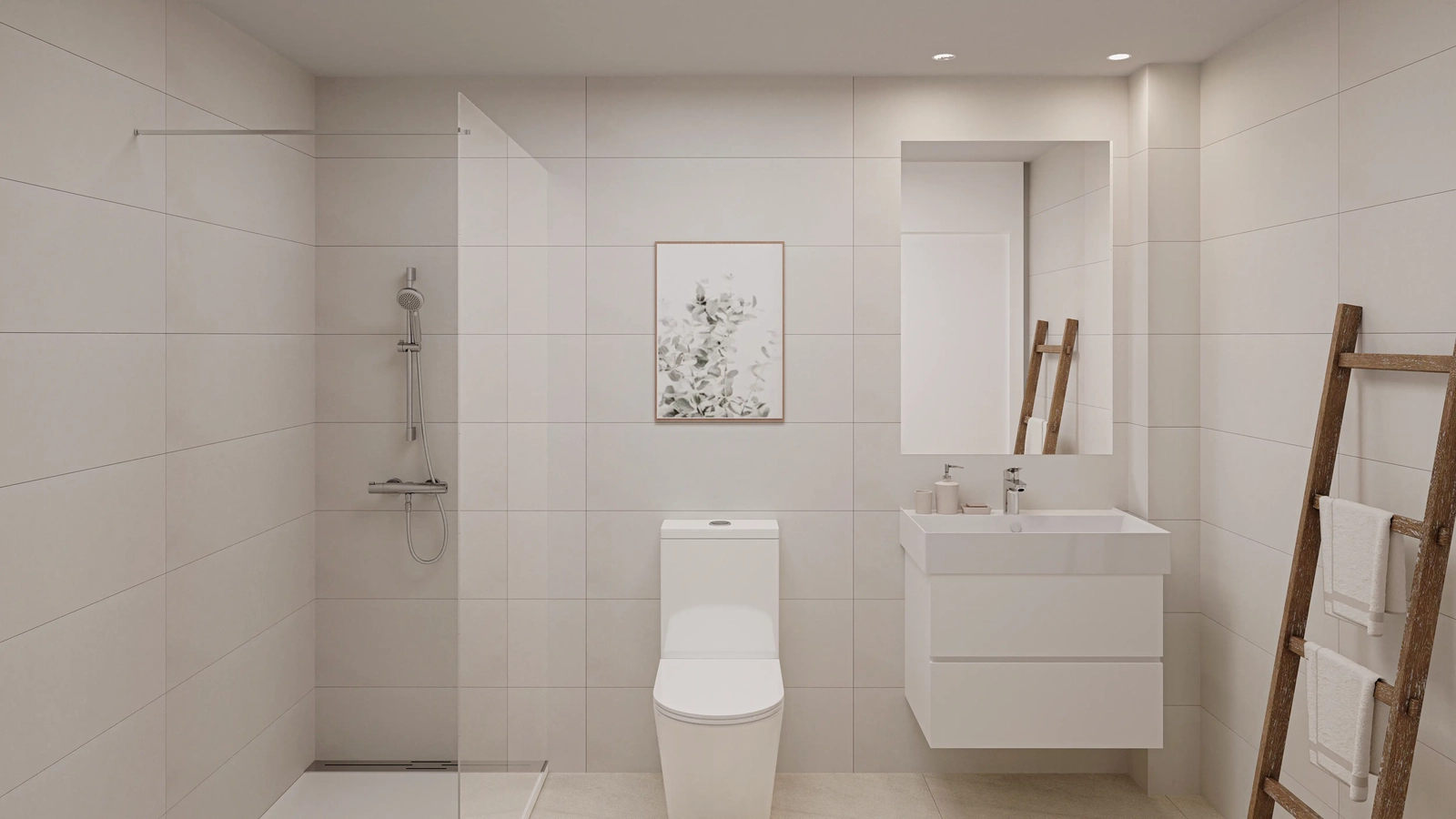 A second, beautifully finished bathroom with modern fixtures and a calm atmosphere.