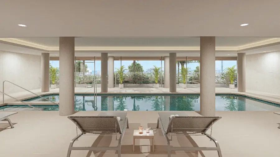The indoor swimming pool, an ideal space for wellness and relaxation year-round.
